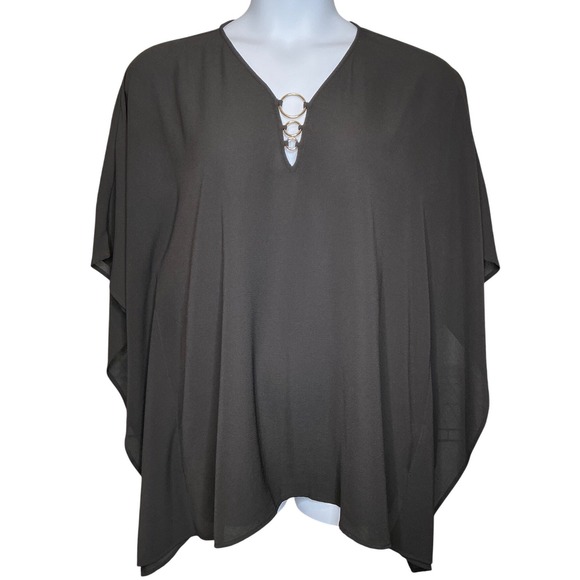 Michael Kors Tops - MICHAEL MICHAEL KORS Black Sheer Flowy Poncho Top Size L/XL Oversized Going Out